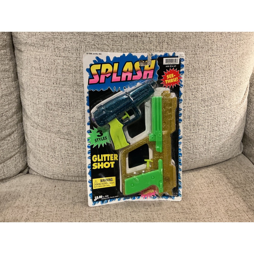 Vintage 1998 Ja-Ru Splash Glitter Shot Water Gun Set 2 Pack Blue Gold Retro Toy